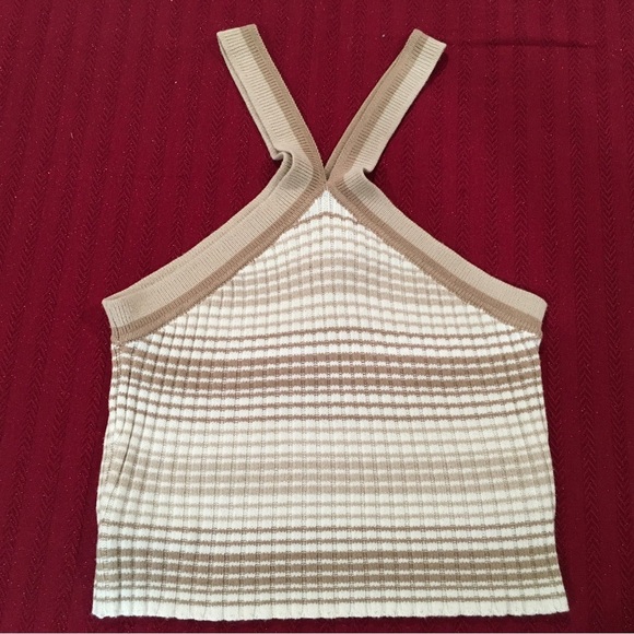 Sincerely Jules Halter Tank Top Cropped Womens Large Beige Ivory Criss Cross - Picture 1 of 3